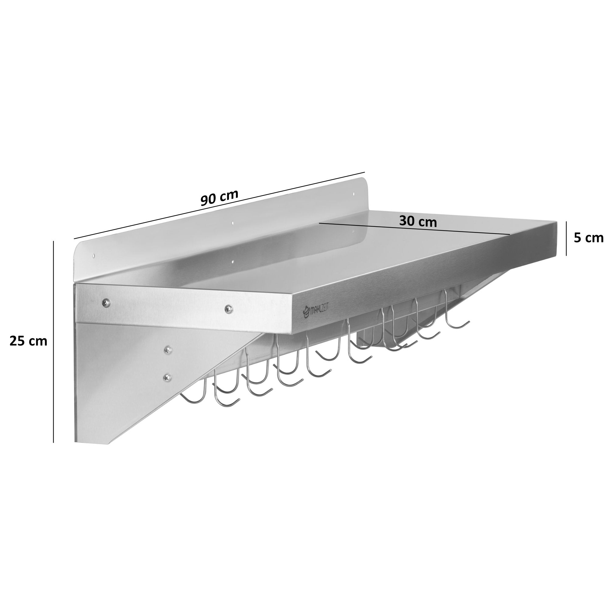Wall shelf for restaurants, stainless steel, foldable, including hook strip