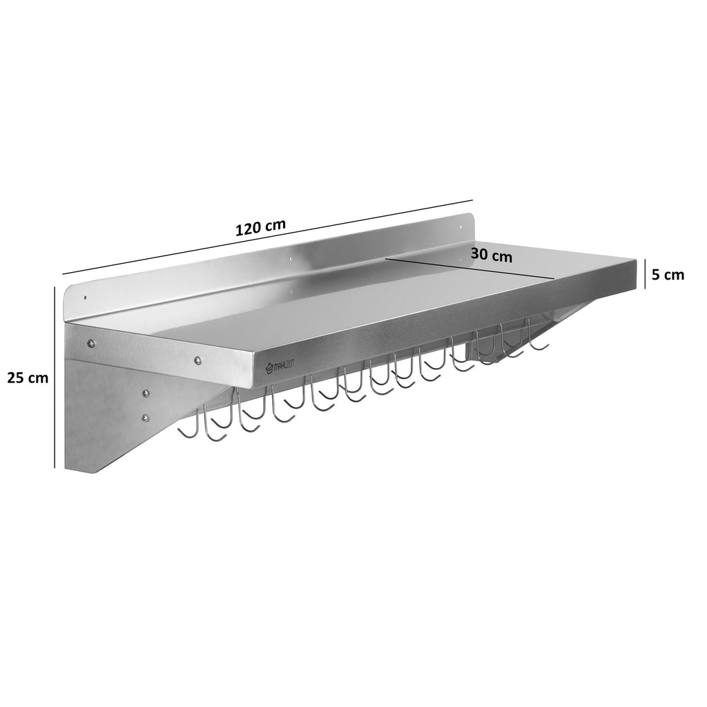 Wall shelf for restaurants, stainless steel, foldable, including hook strip