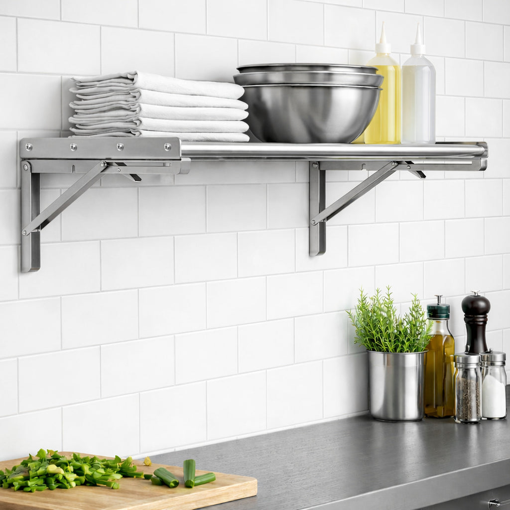 Wandregal, Stangendesign, Edelstahl, klappbar