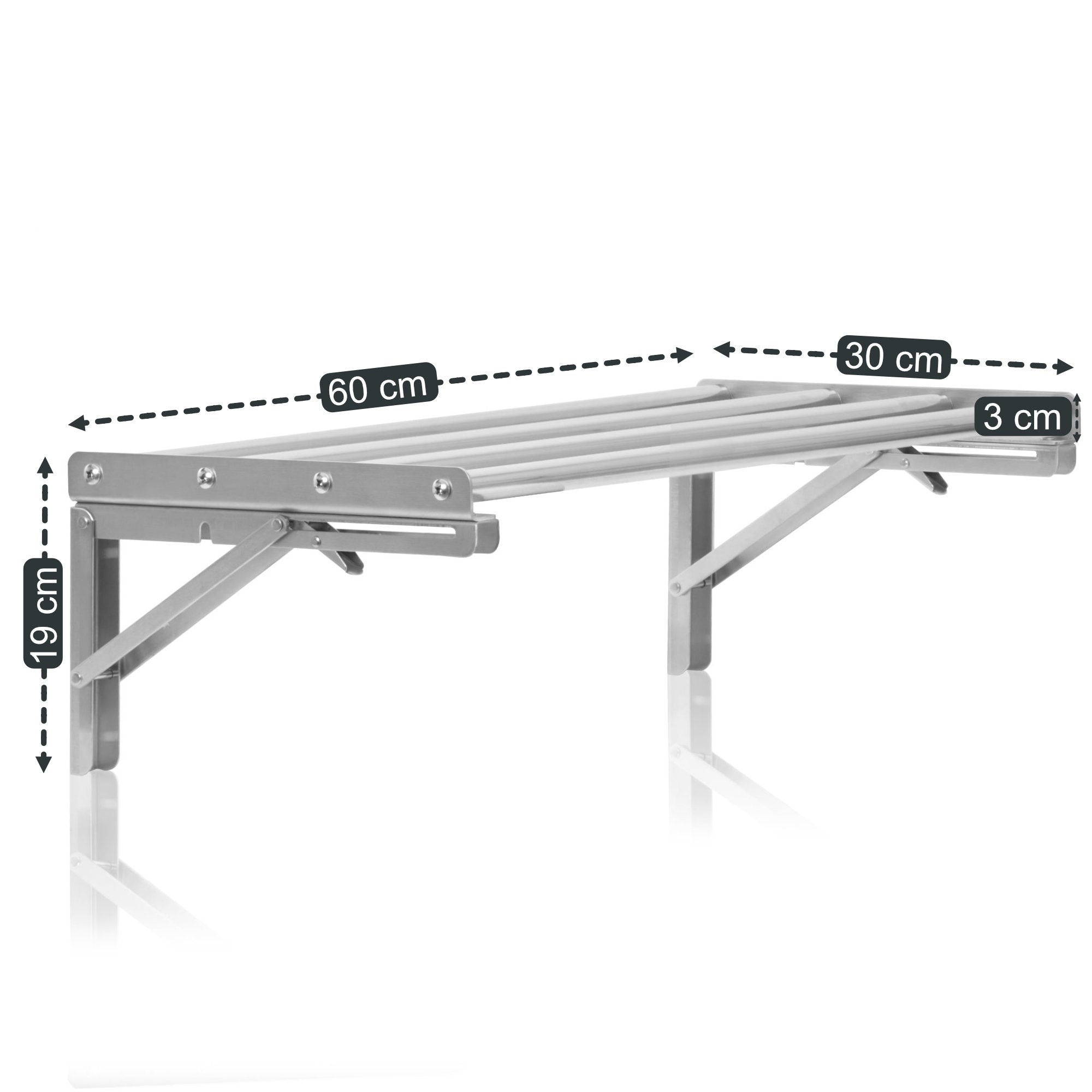 Wandregal, Stangendesign, Edelstahl, klappbar