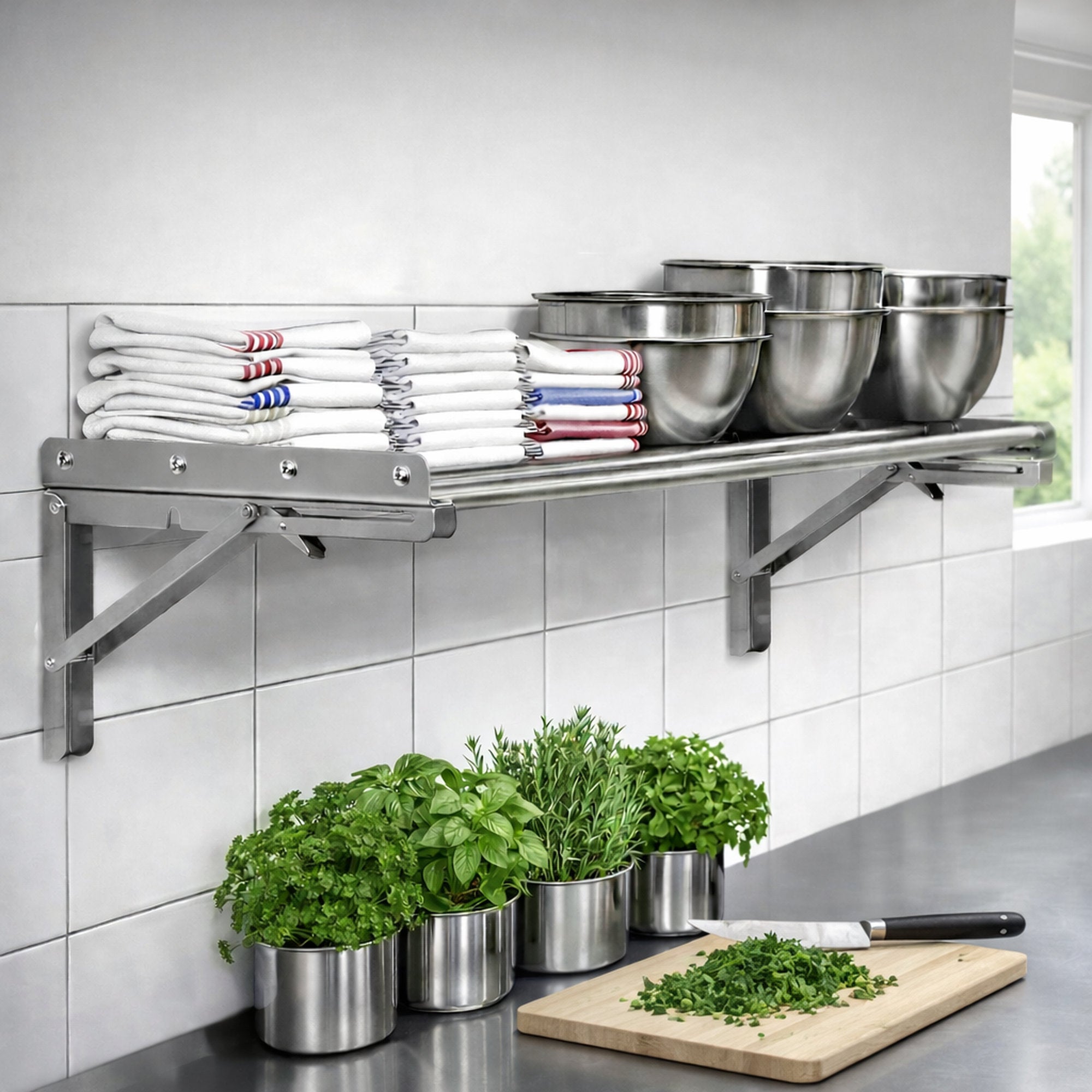 Wandregal, Stangendesign, Edelstahl, klappbar