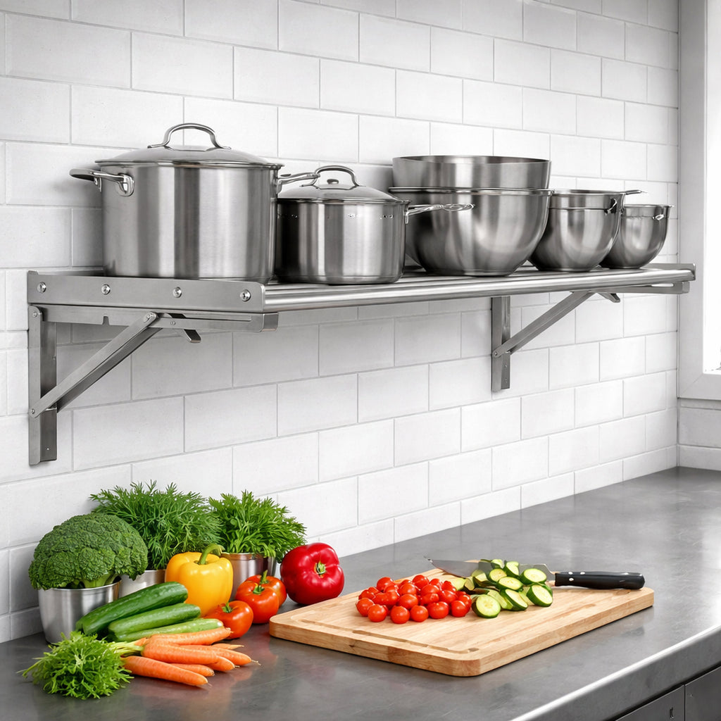 Wandregal, Stangendesign, Edelstahl, klappbar