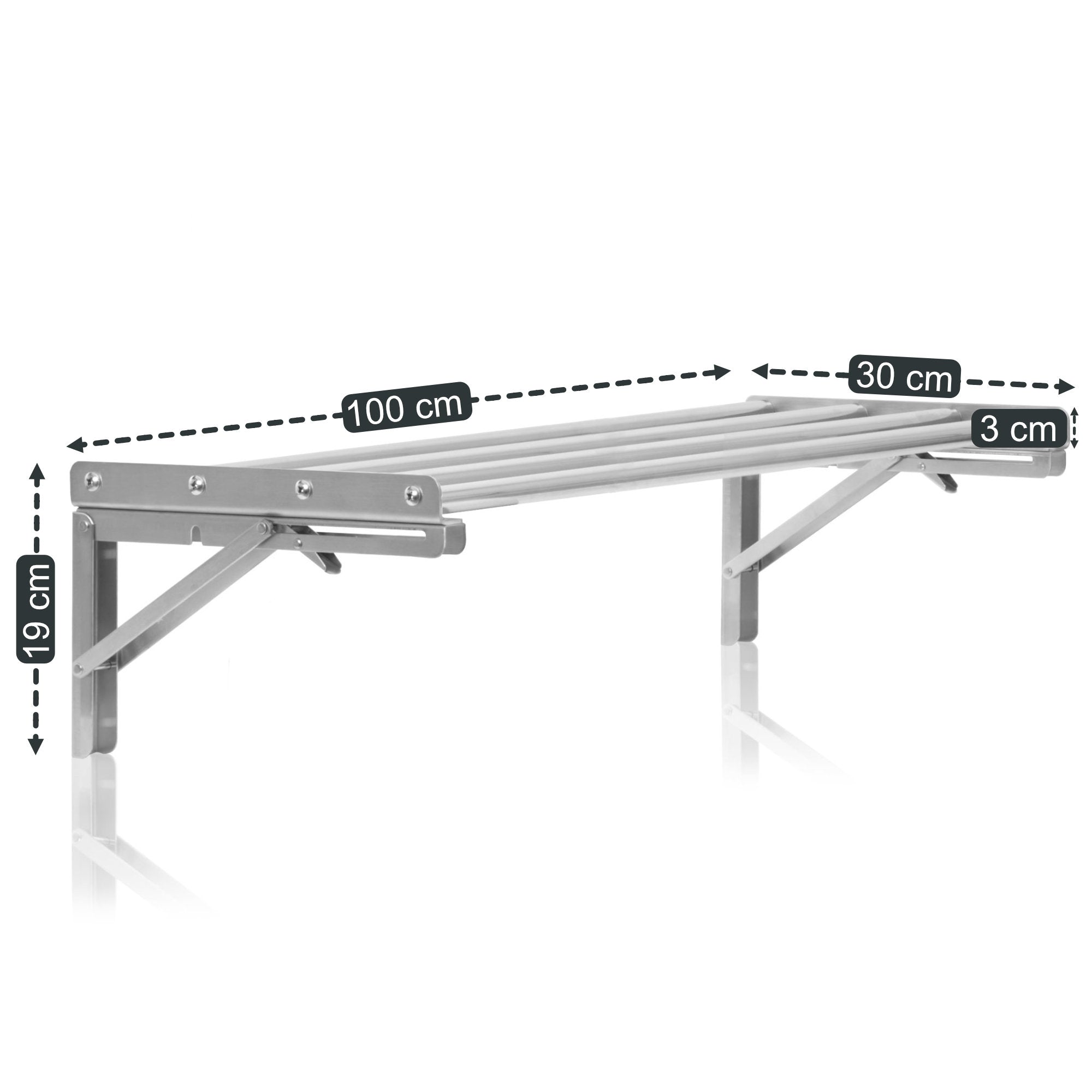 Wandregal, Stangendesign, Edelstahl, klappbar