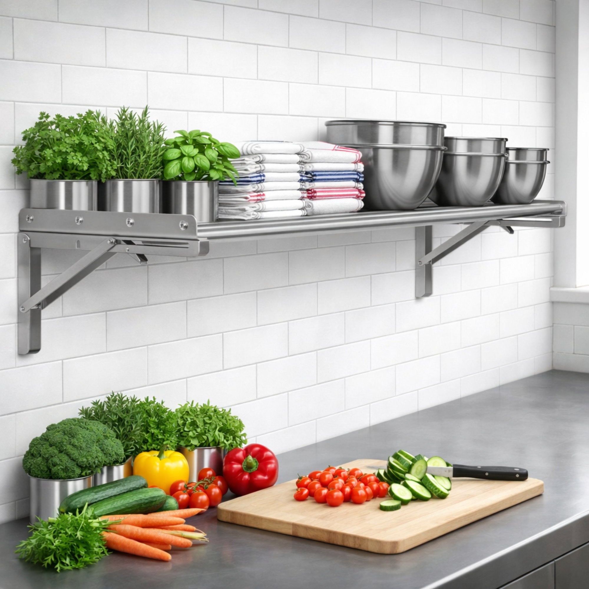 Wandregal, Stangendesign, Edelstahl, klappbar