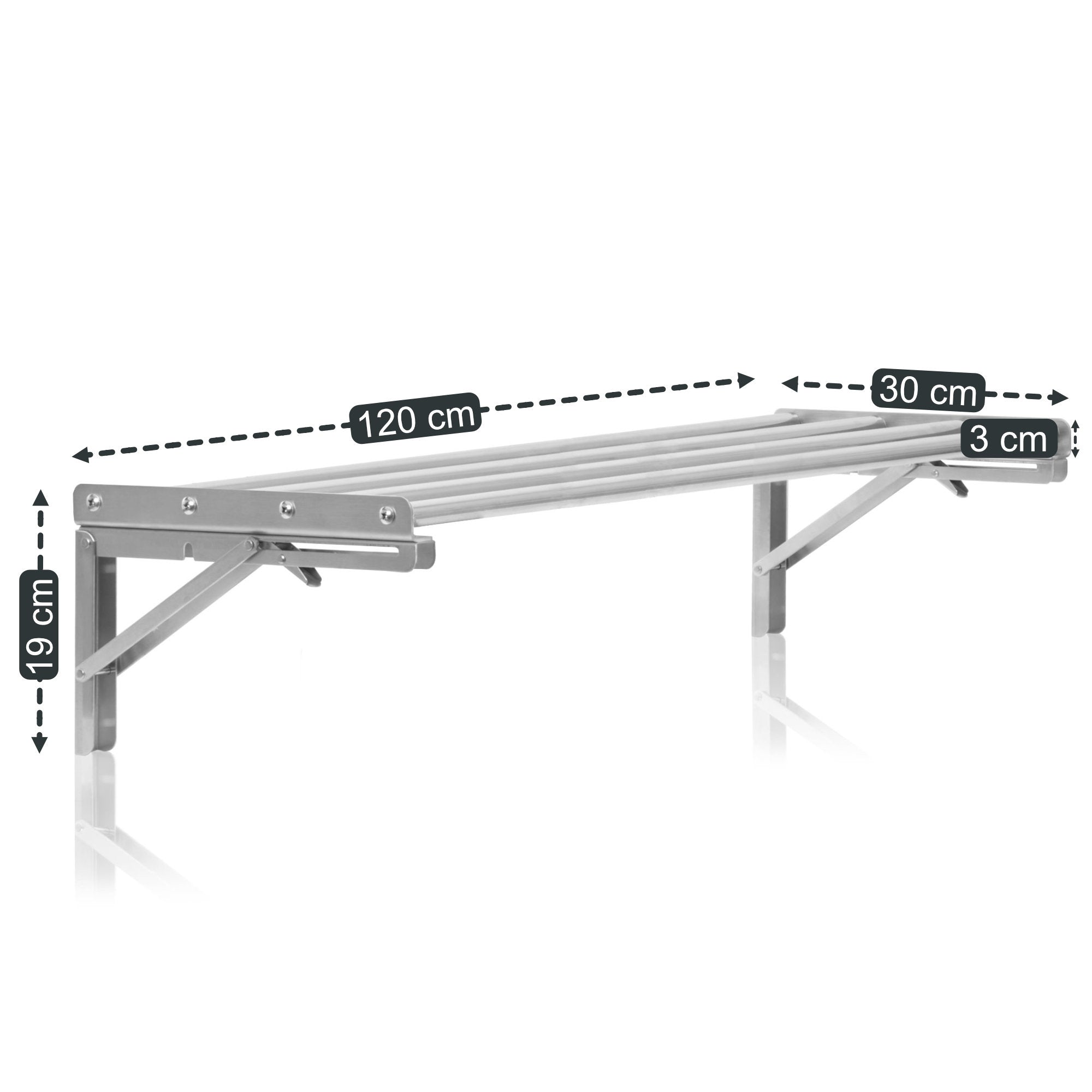 Wandregal, Stangendesign, Edelstahl, klappbar