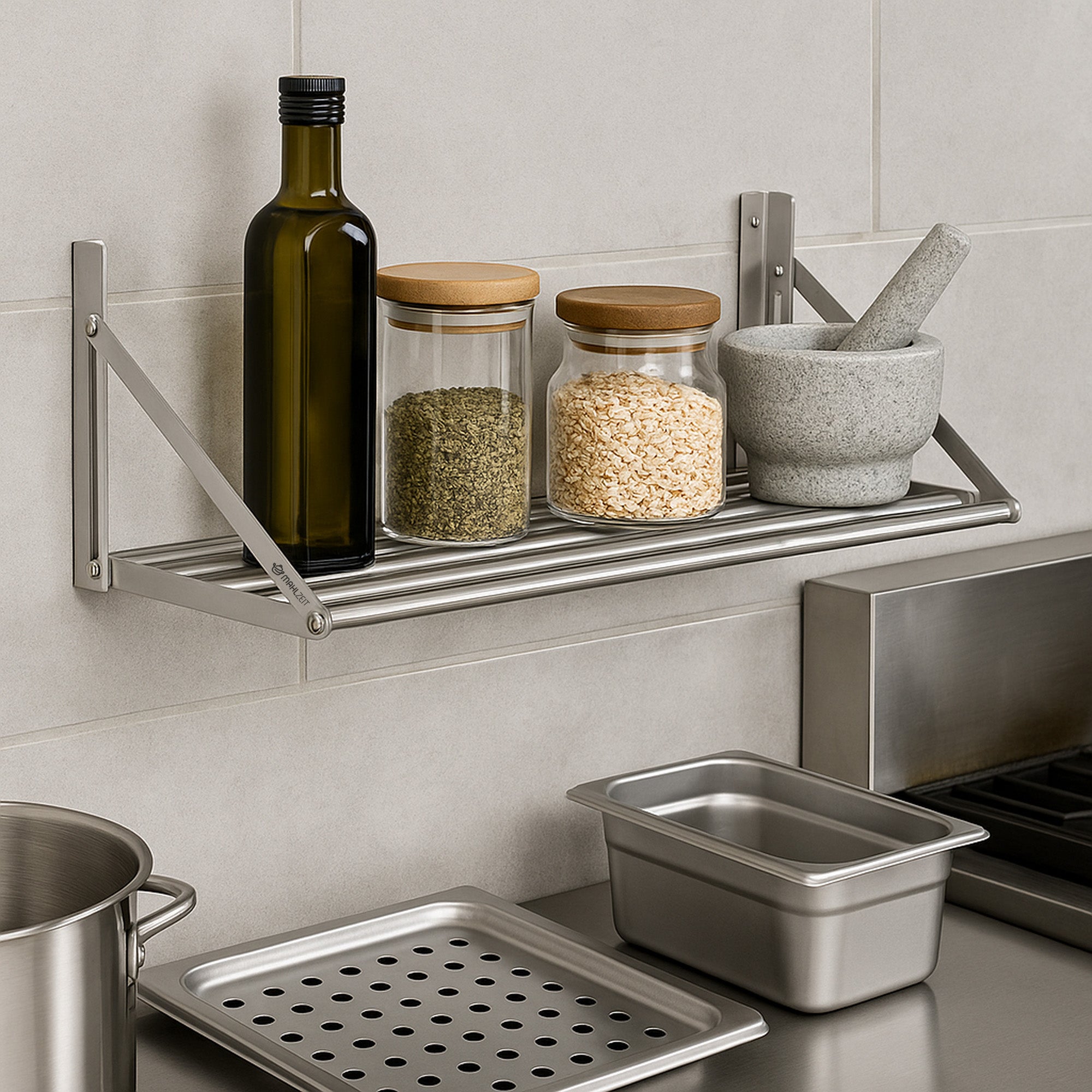 Hanging shelf for restaurants, bar design, stainless steel, foldable