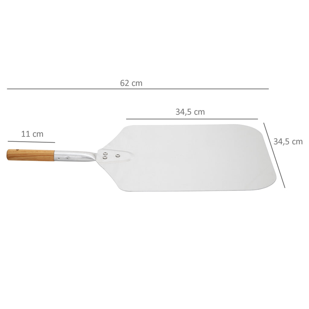 Accessoires à pizza en acier inoxydable, comprenant thermomètre, pierre à pizza et pelle.