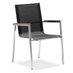 Garden chair, stainless steel, nylon fabric, teak wood armrests
