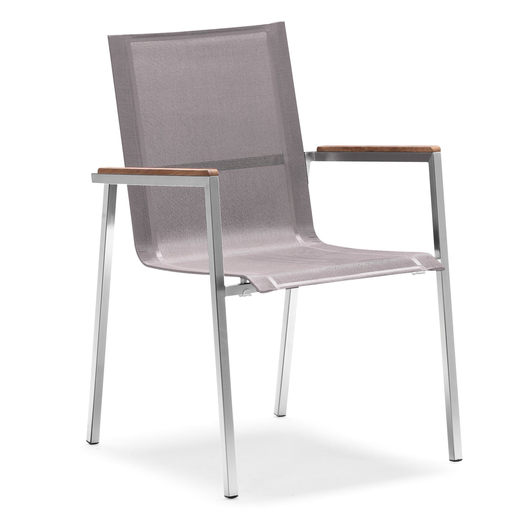 Garden chair, stainless steel, nylon fabric, teak wood armrests