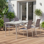 Garden chair, stainless steel, nylon fabric, teak wood armrests