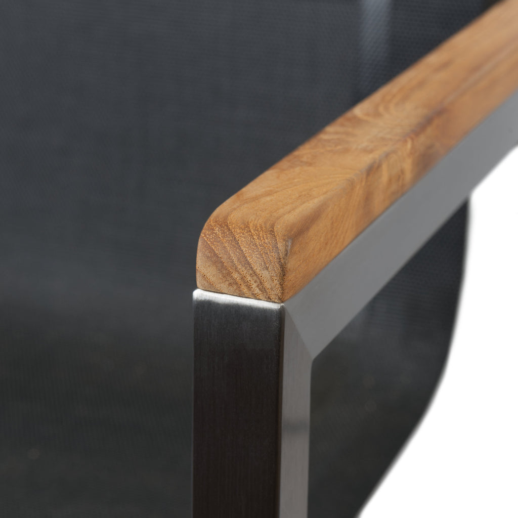 Gartenstuhl, Edelstahl, Nylongewebe, Teak Holz Armlehne