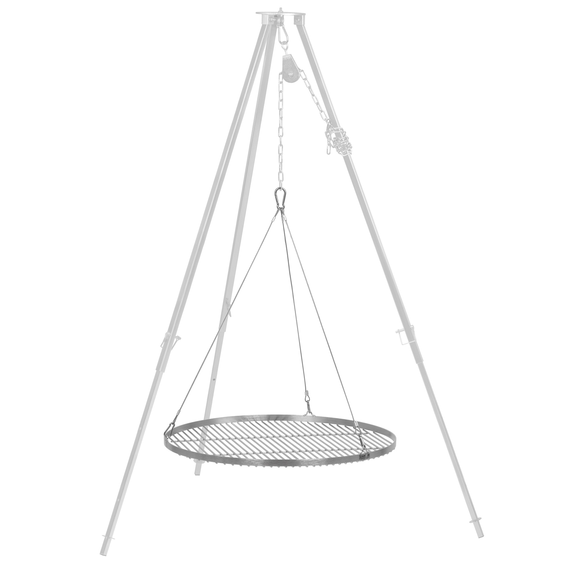 Grille de barbecue ronde en acier inoxydable avec suspension par corde