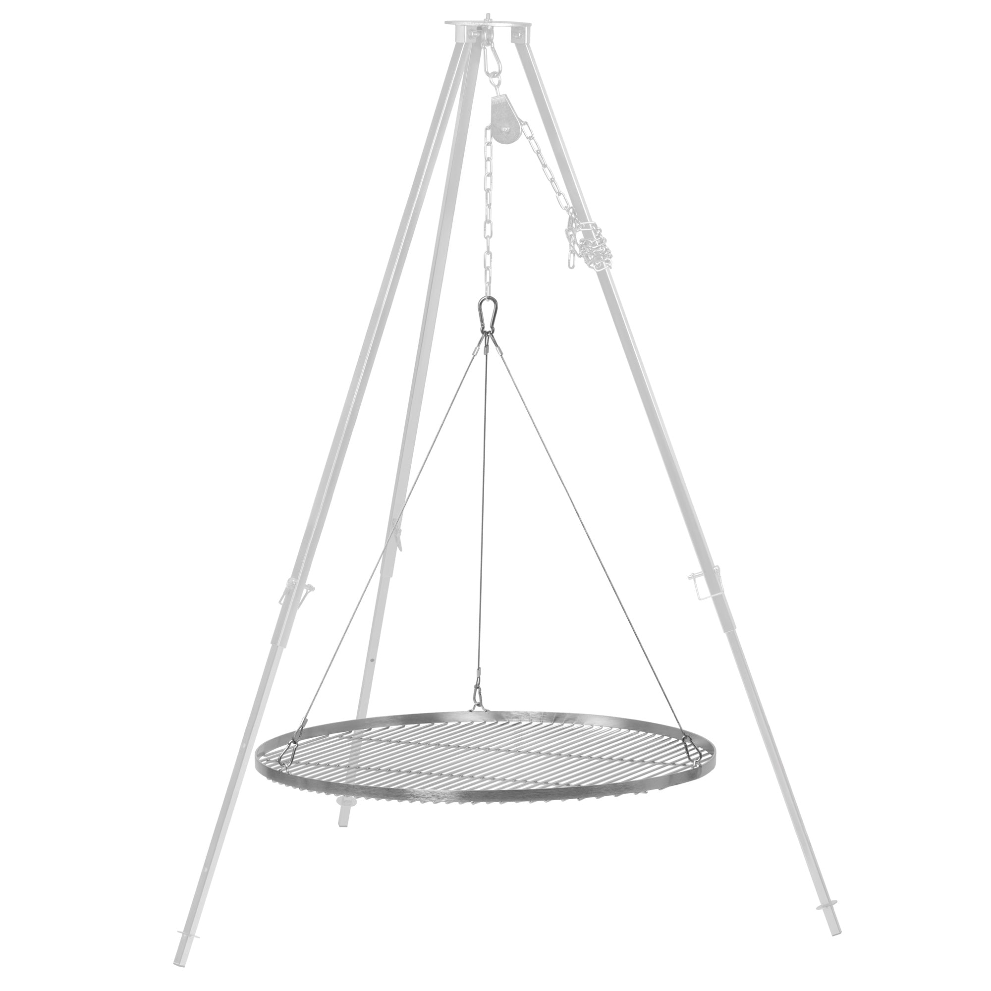 Grille de barbecue ronde en acier inoxydable avec suspension par corde