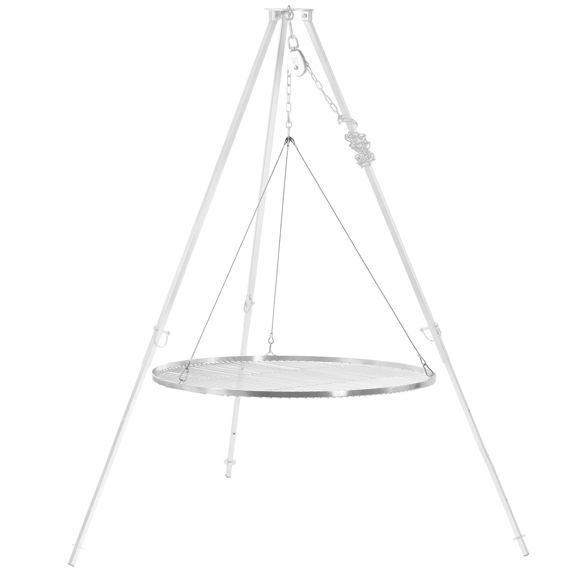Grille de barbecue ronde en acier inoxydable avec suspension par corde