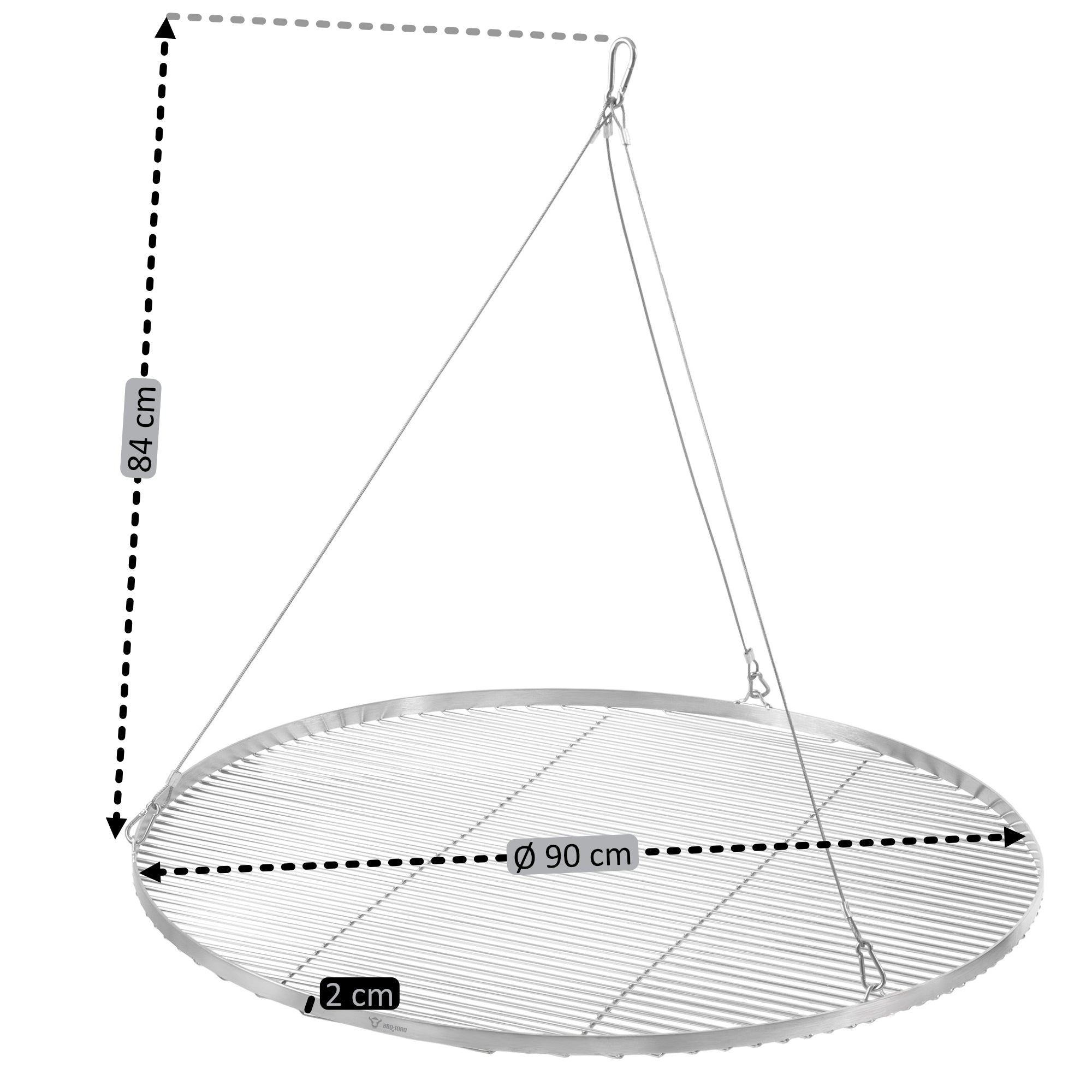 Grille de barbecue ronde en acier inoxydable avec suspension par corde