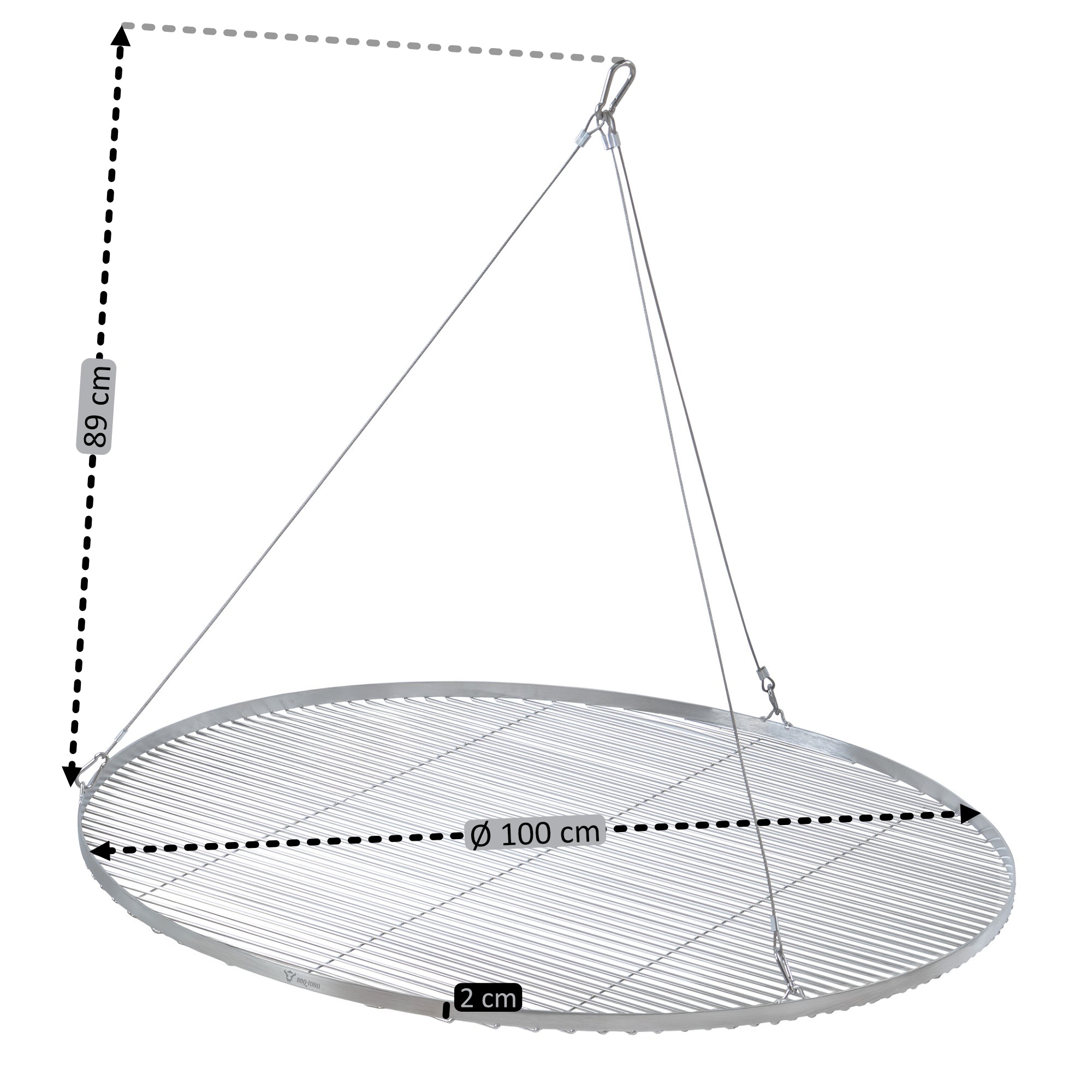Grille de barbecue ronde en acier inoxydable avec suspension par corde