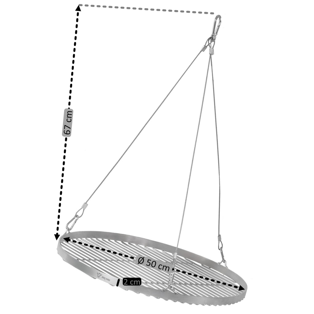 Grille de barbecue ronde en acier inoxydable avec suspension par corde