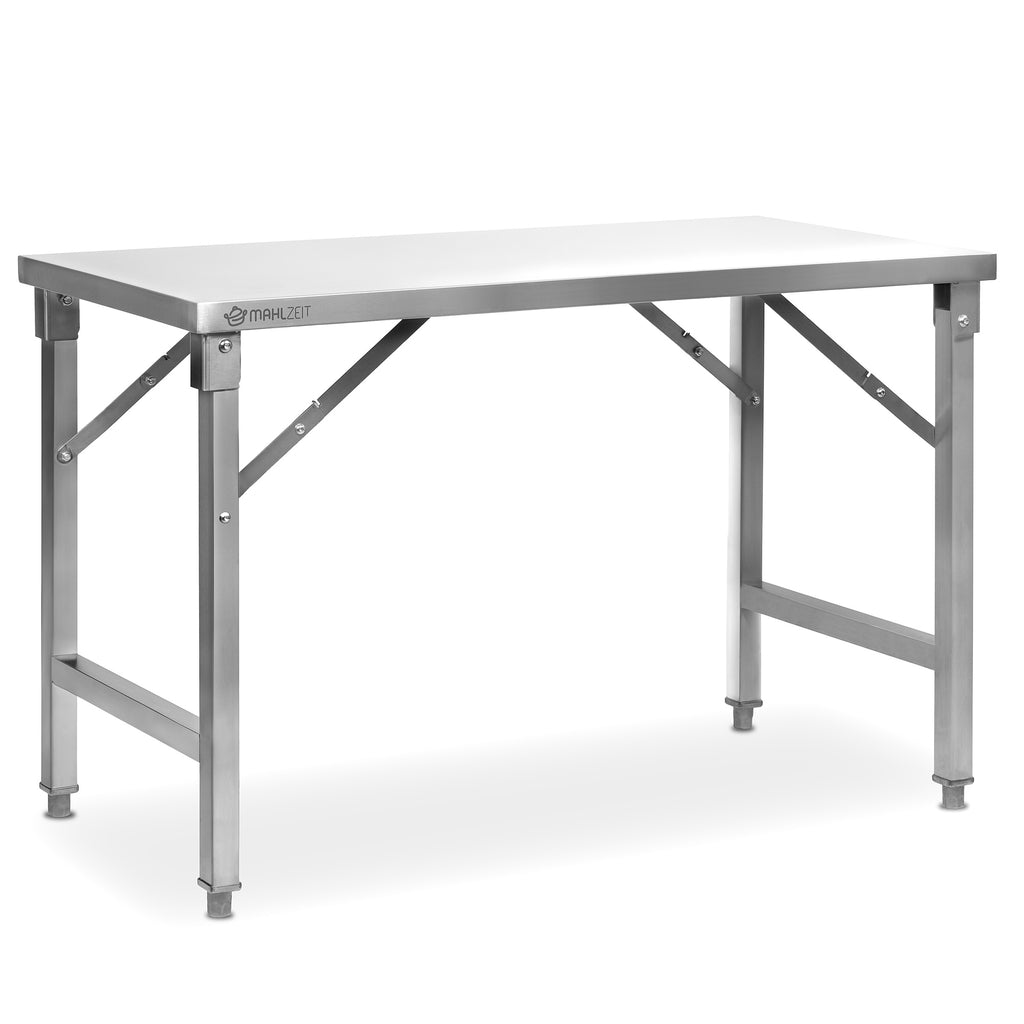 Table en acier inoxydable, système de pliage inclus