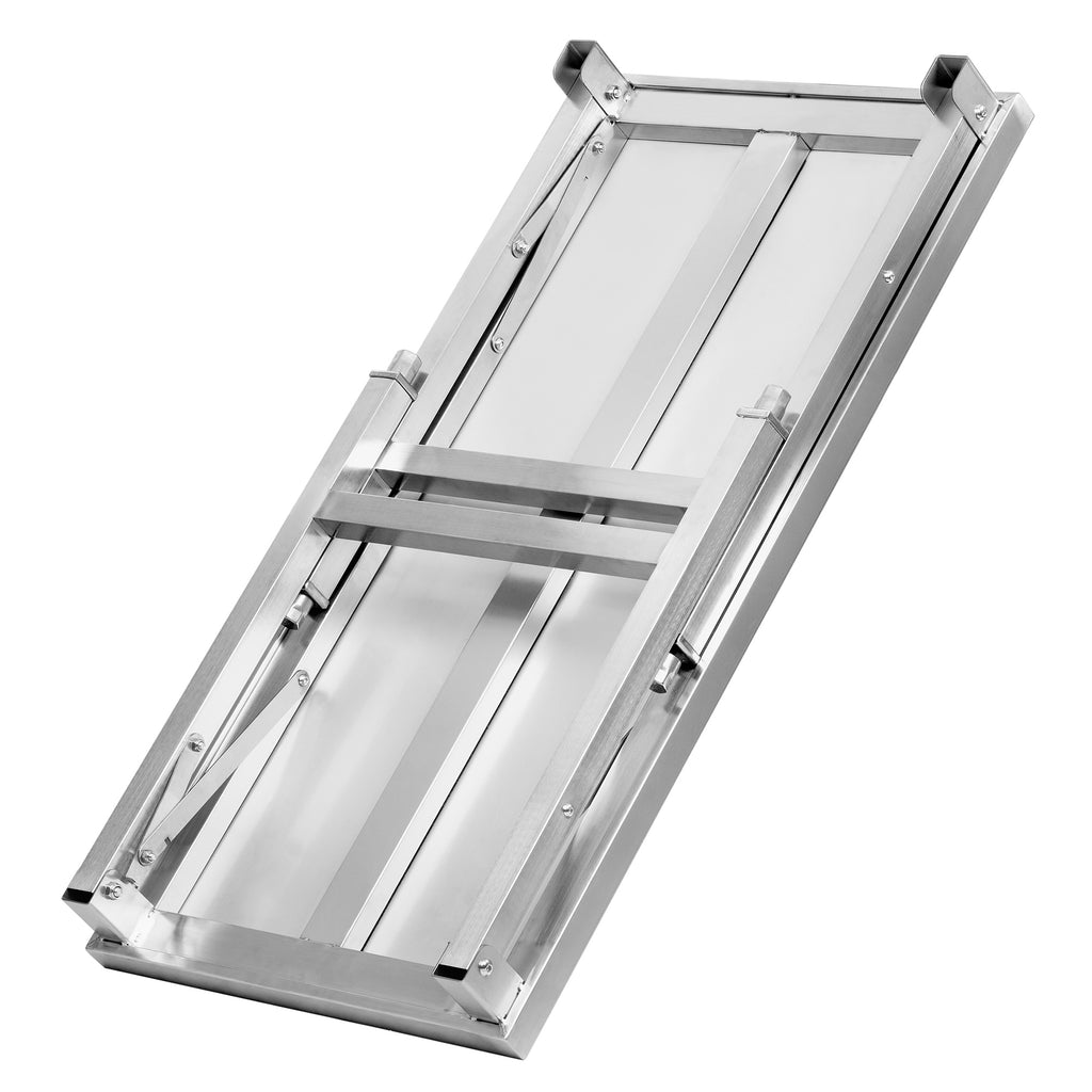 Table en acier inoxydable, système de pliage inclus