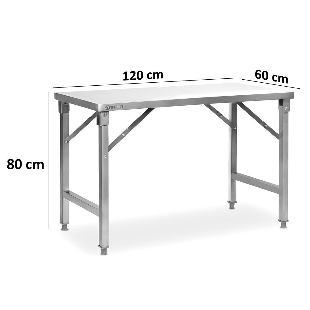 Table en acier inoxydable, système de pliage inclus