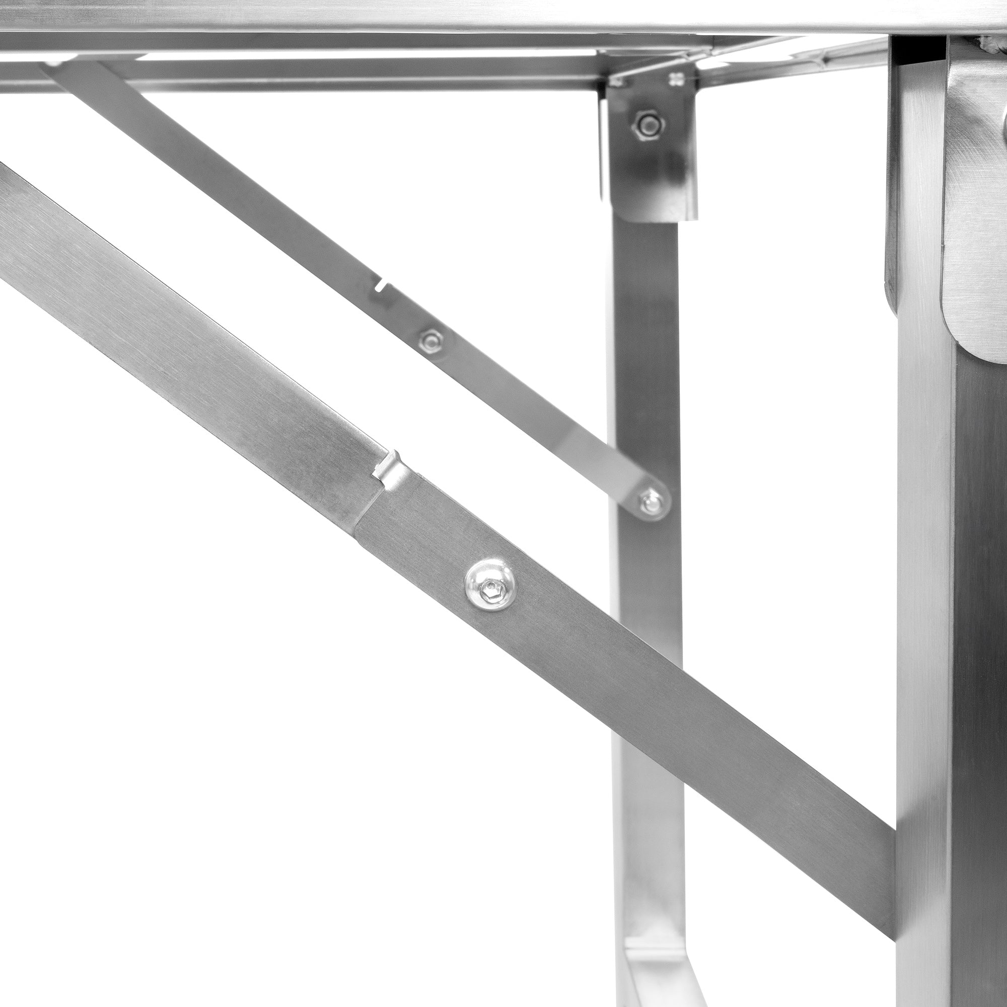 Table en acier inoxydable, système de pliage inclus