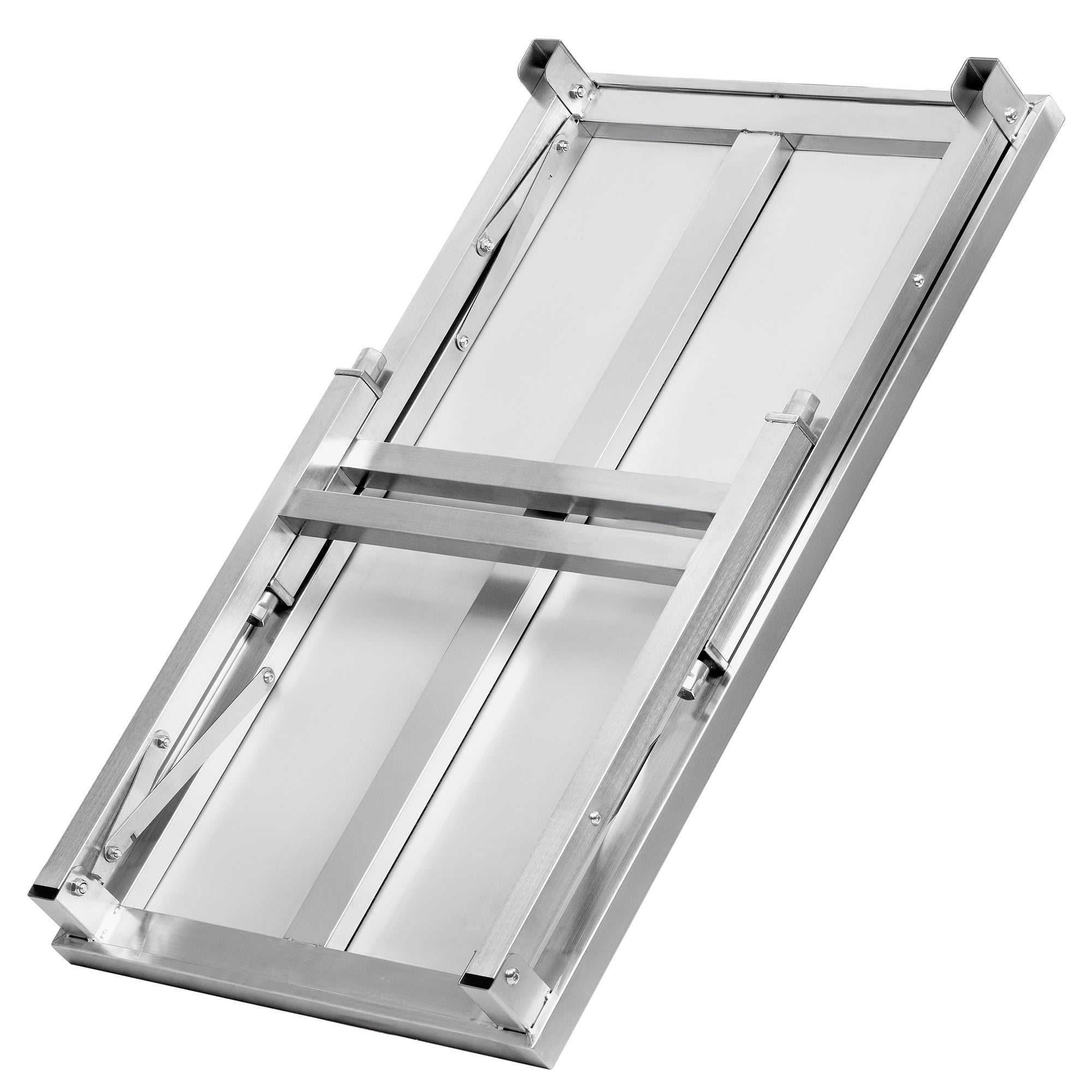 Table en acier inoxydable, système de pliage inclus