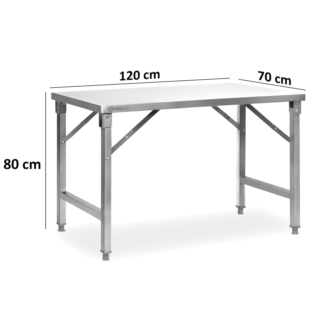 Table en acier inoxydable, système de pliage inclus