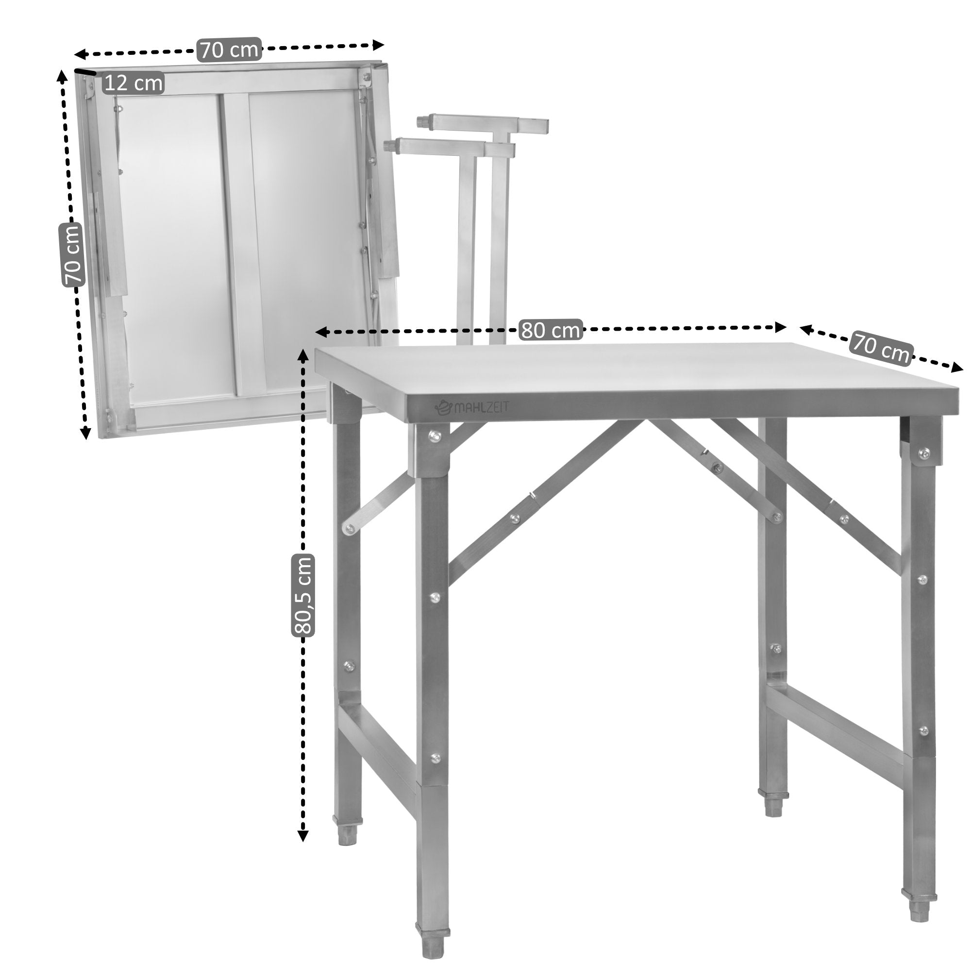 Stainless steel table, foldable