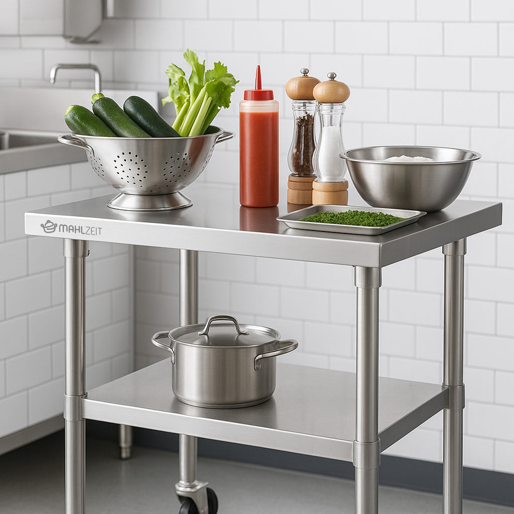 Table en acier inoxydable avec roulettes