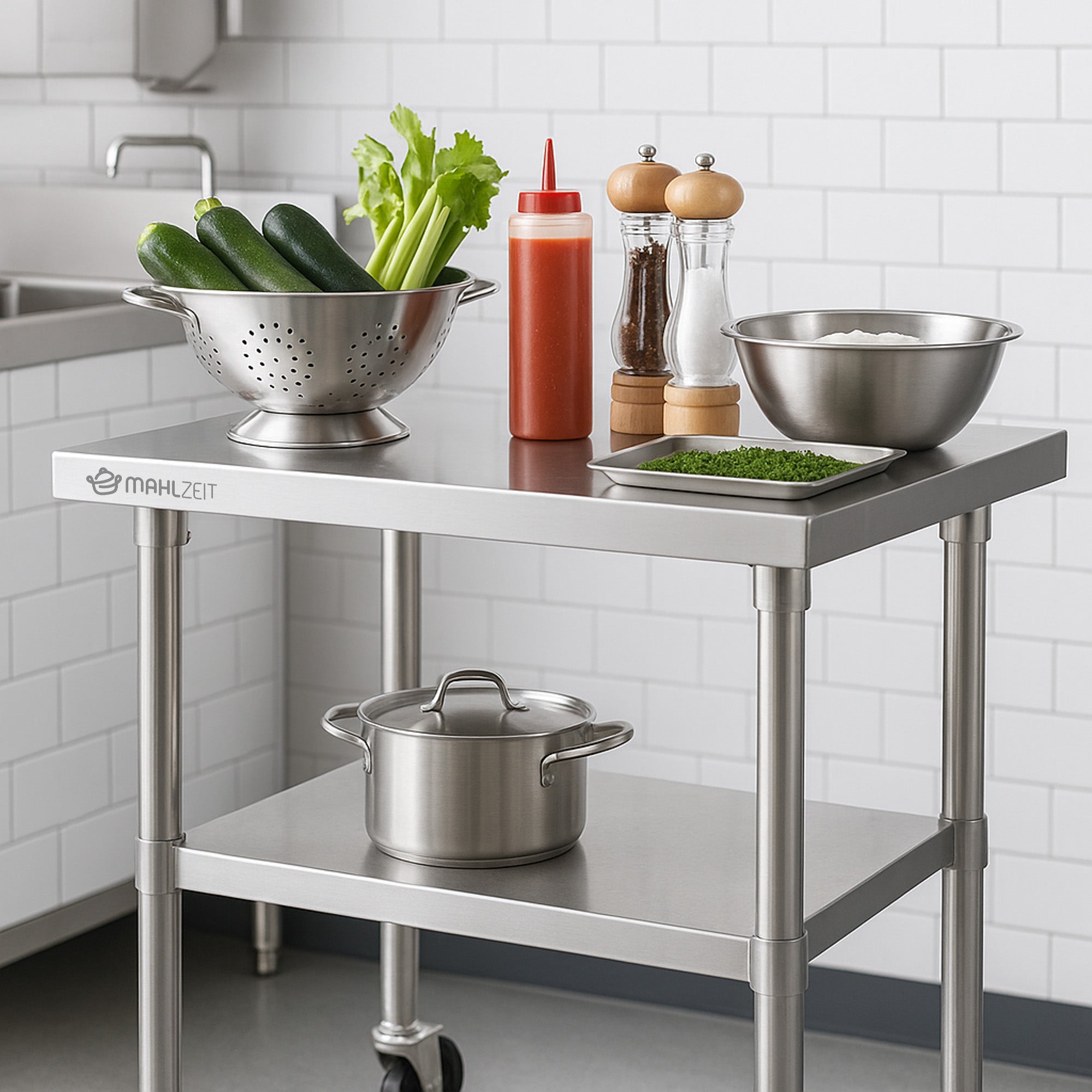 Stainless steel table with wheels