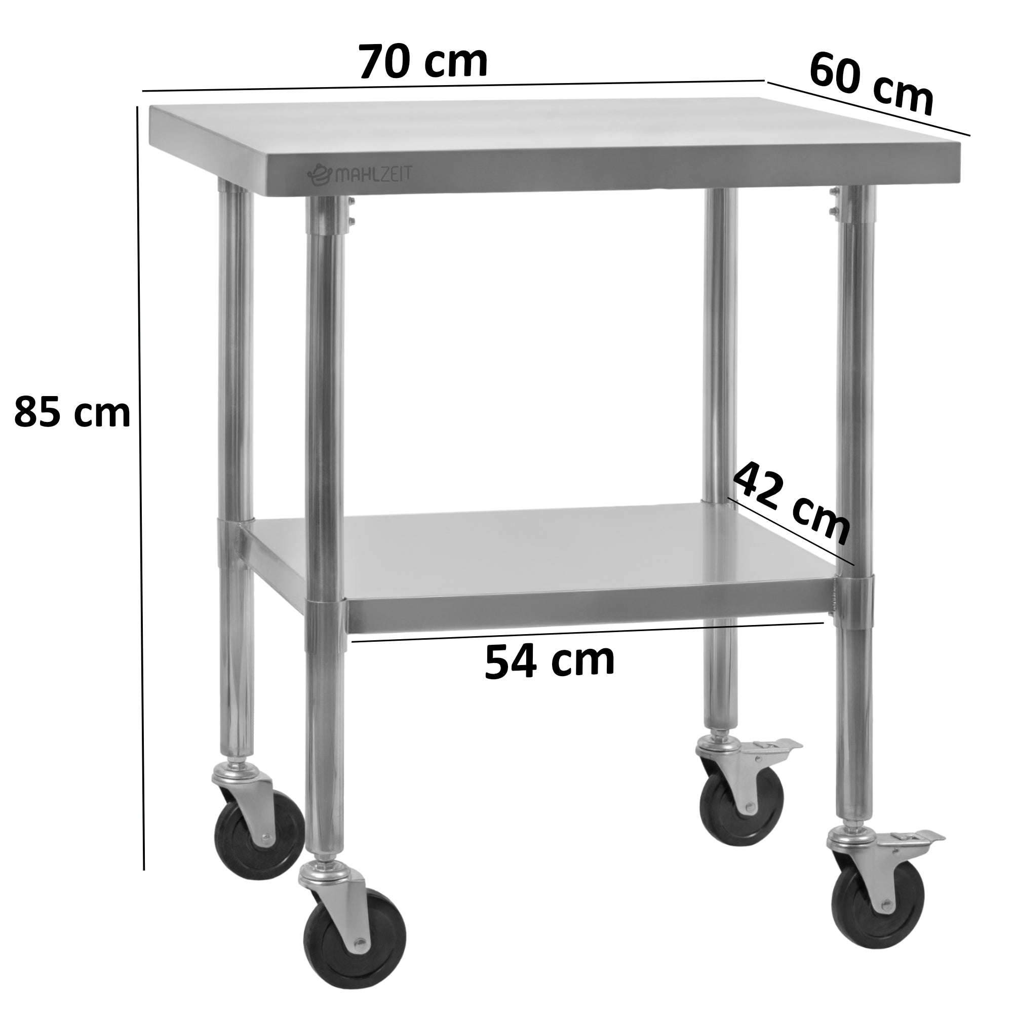 Stainless steel table with wheels