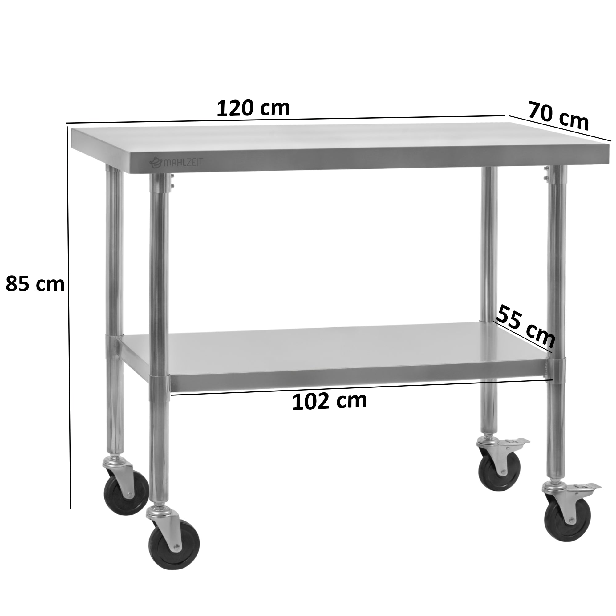 Table en acier inoxydable avec roulettes