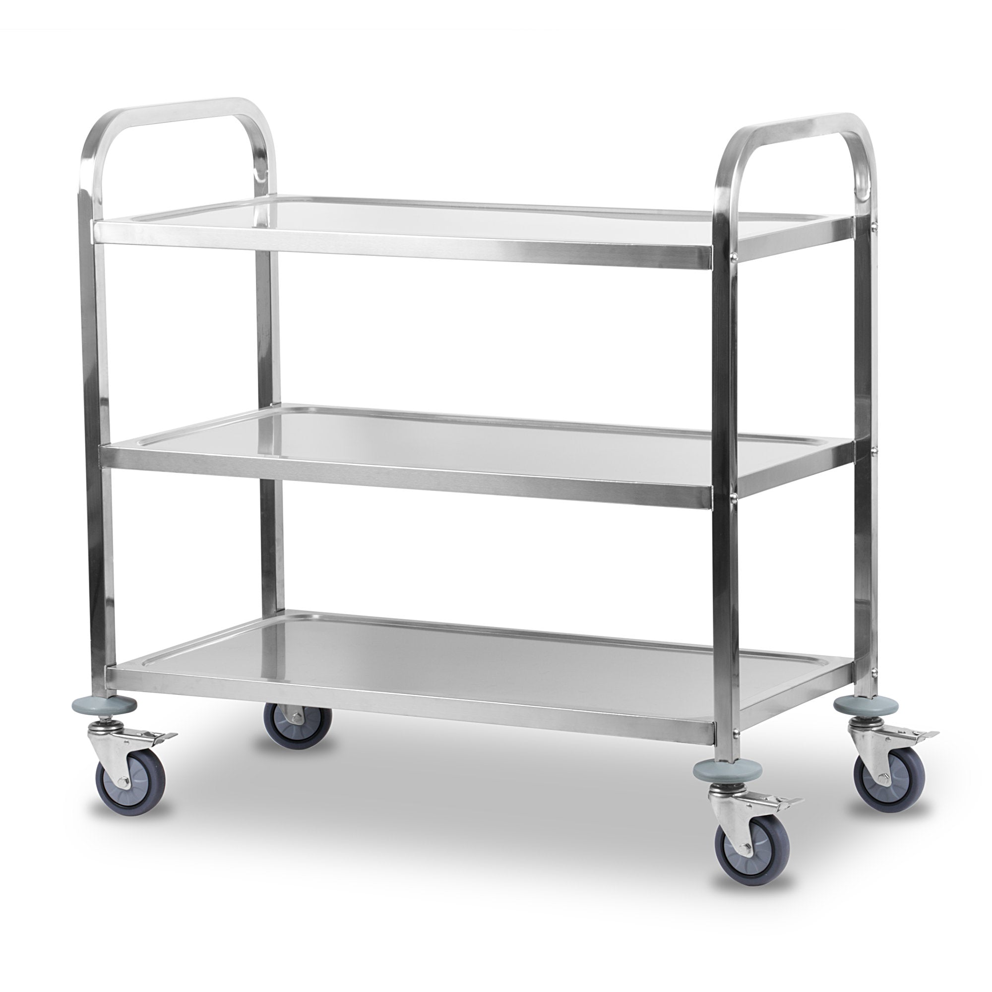 Serving trolley, stainless steel, with 3 shelves