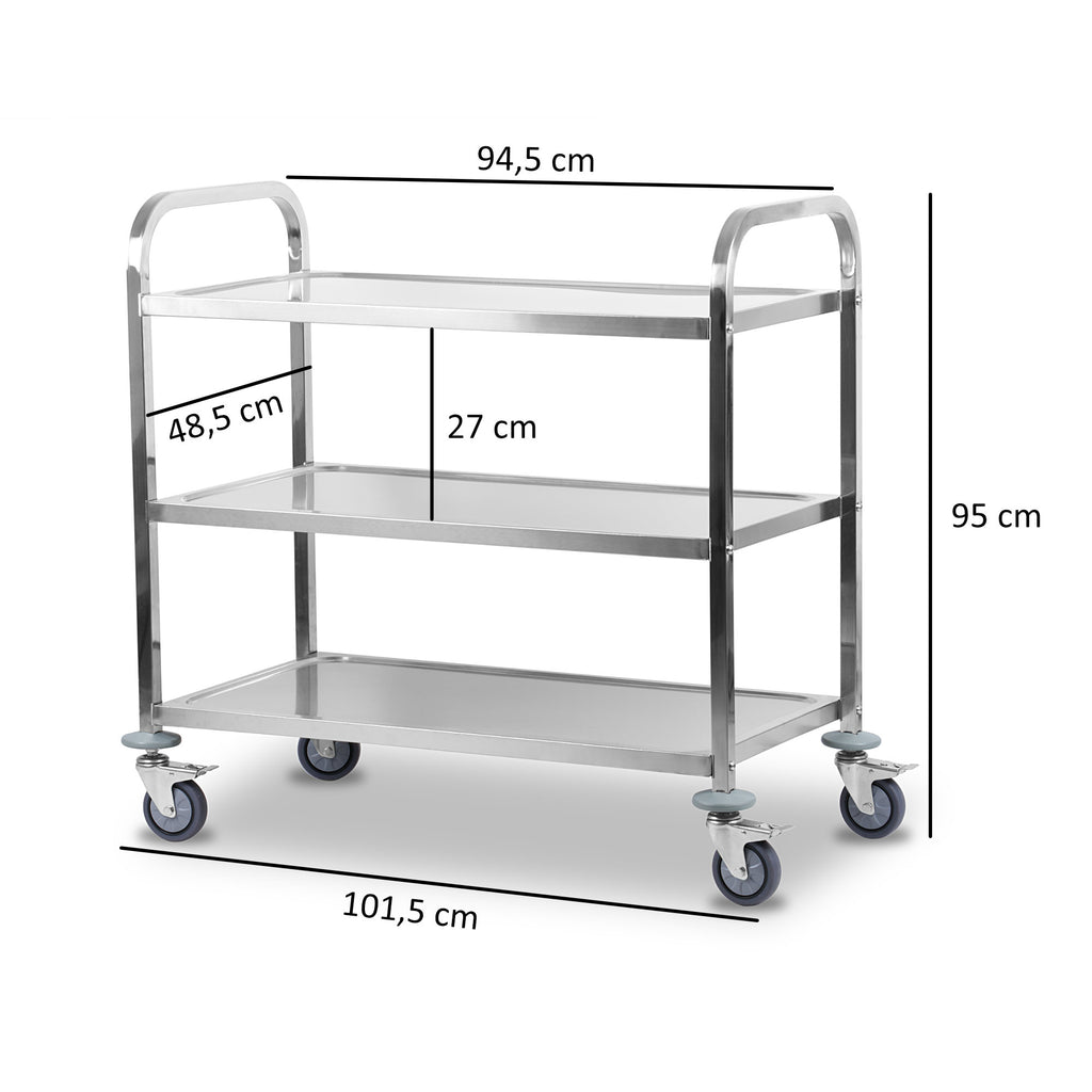 Servierwagen, Edelstahl, mit 3 Etagen