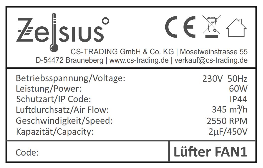 Electric inline fan for grow tents, 345 m³/h, Ø 100 mm