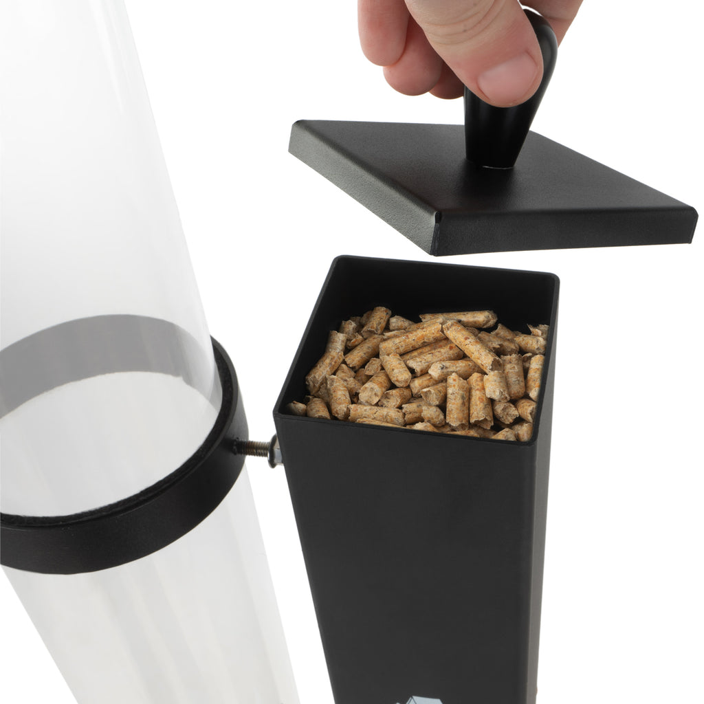 Pellet torch, steel, 38 x 37 x 148 cm, including glass tube