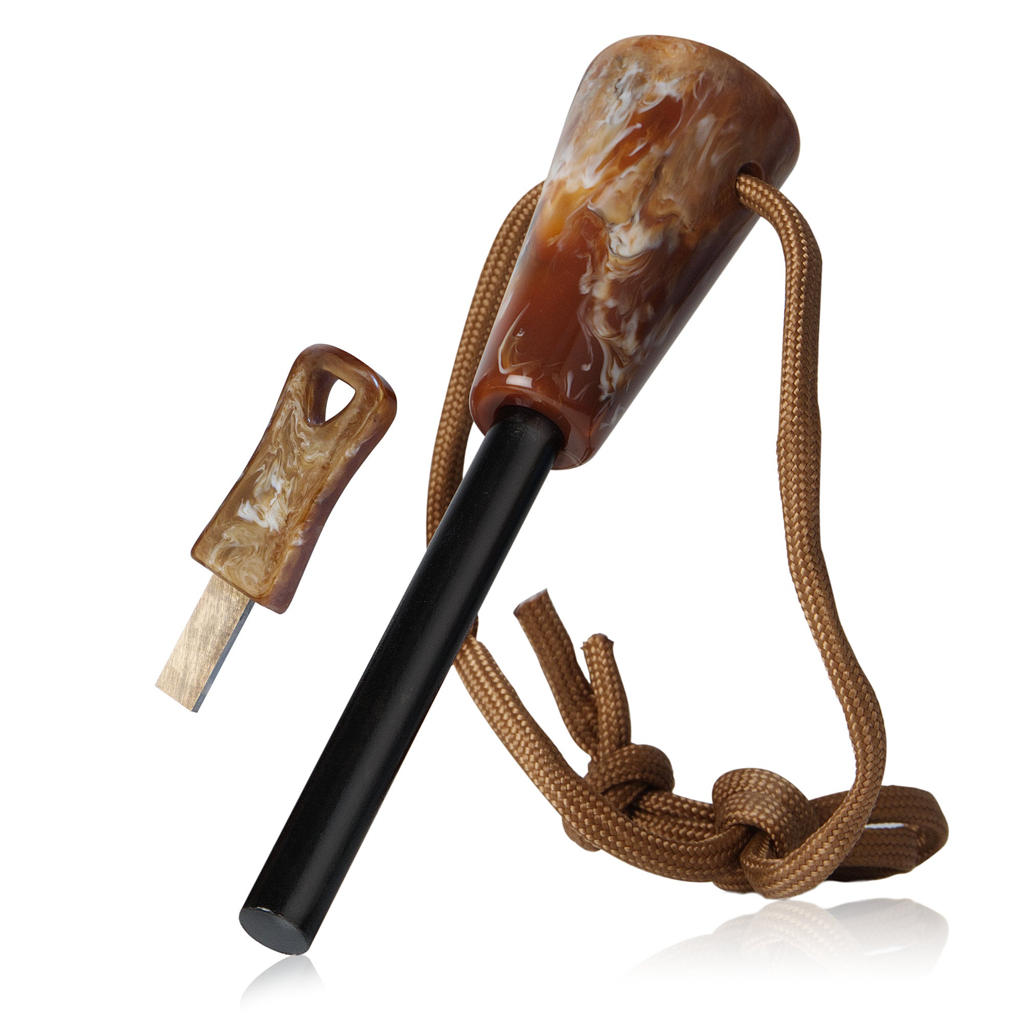 Feuerstahl, Survival Set, inkl. Feuerstahl, Paracord-Seil, Blasrohr, Zunder