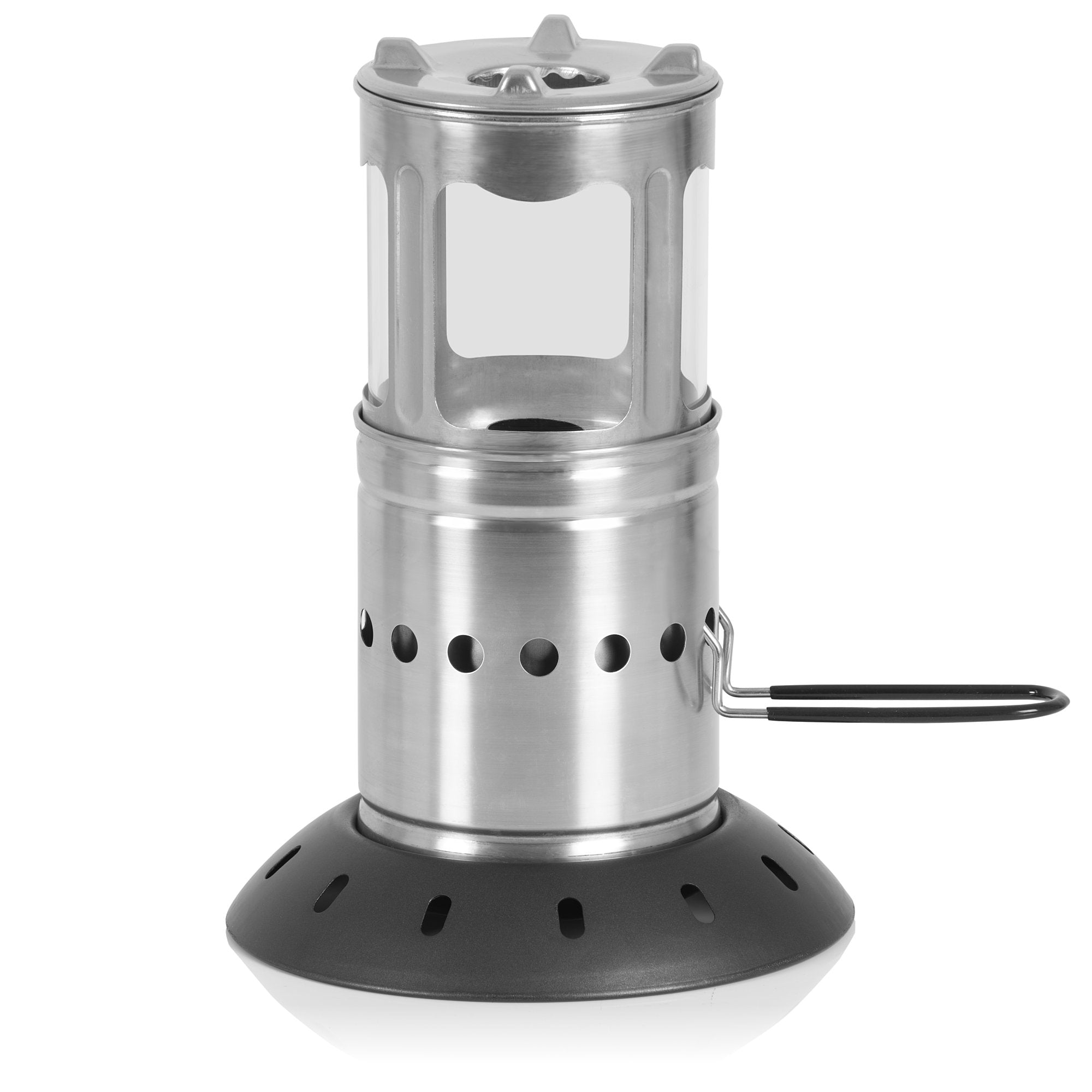 Réchaud de camping « Flammen Zwerg » (Nain de Flamme), en acier inoxydable, pour granulés, sac inclus.