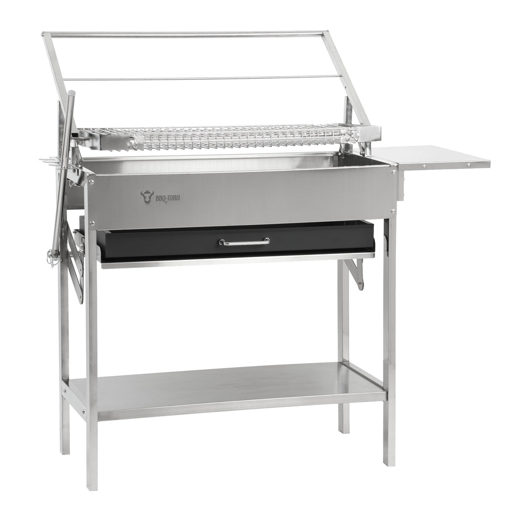 Flip Grill, Edelstahl, mit 360° drehbarem Grillrost und höhenverstellbarer Kohlewanne