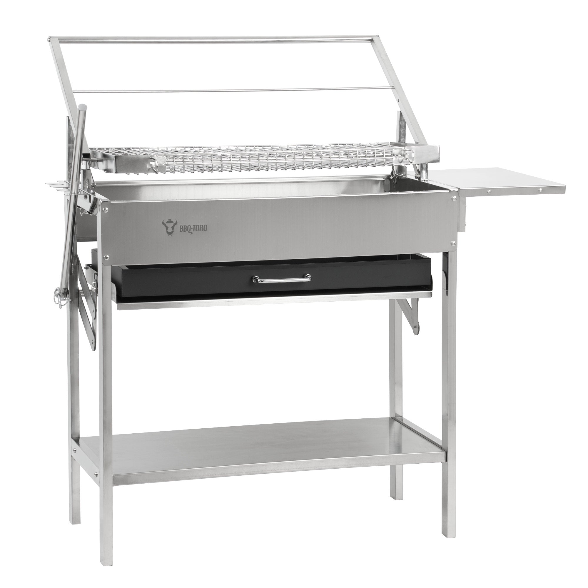 Flip Grill, Edelstahl, mit 360° drehbarem Grillrost und höhenverstellbarer Kohlewanne