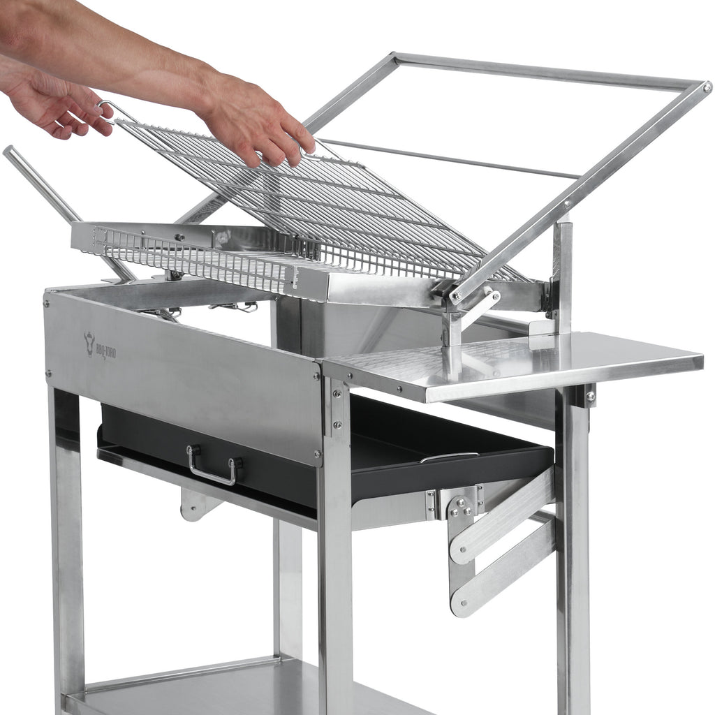 Flip Grill, Edelstahl, mit 360° drehbarem Grillrost und höhenverstellbarer Kohlewanne