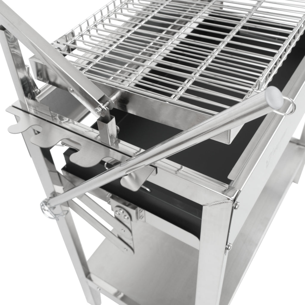 Flip Grill, Edelstahl, mit 360° drehbarem Grillrost und höhenverstellbarer Kohlewanne