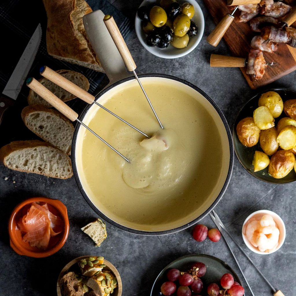 Fondue set, 9-piece, 2 liters, cast iron, for 6 people