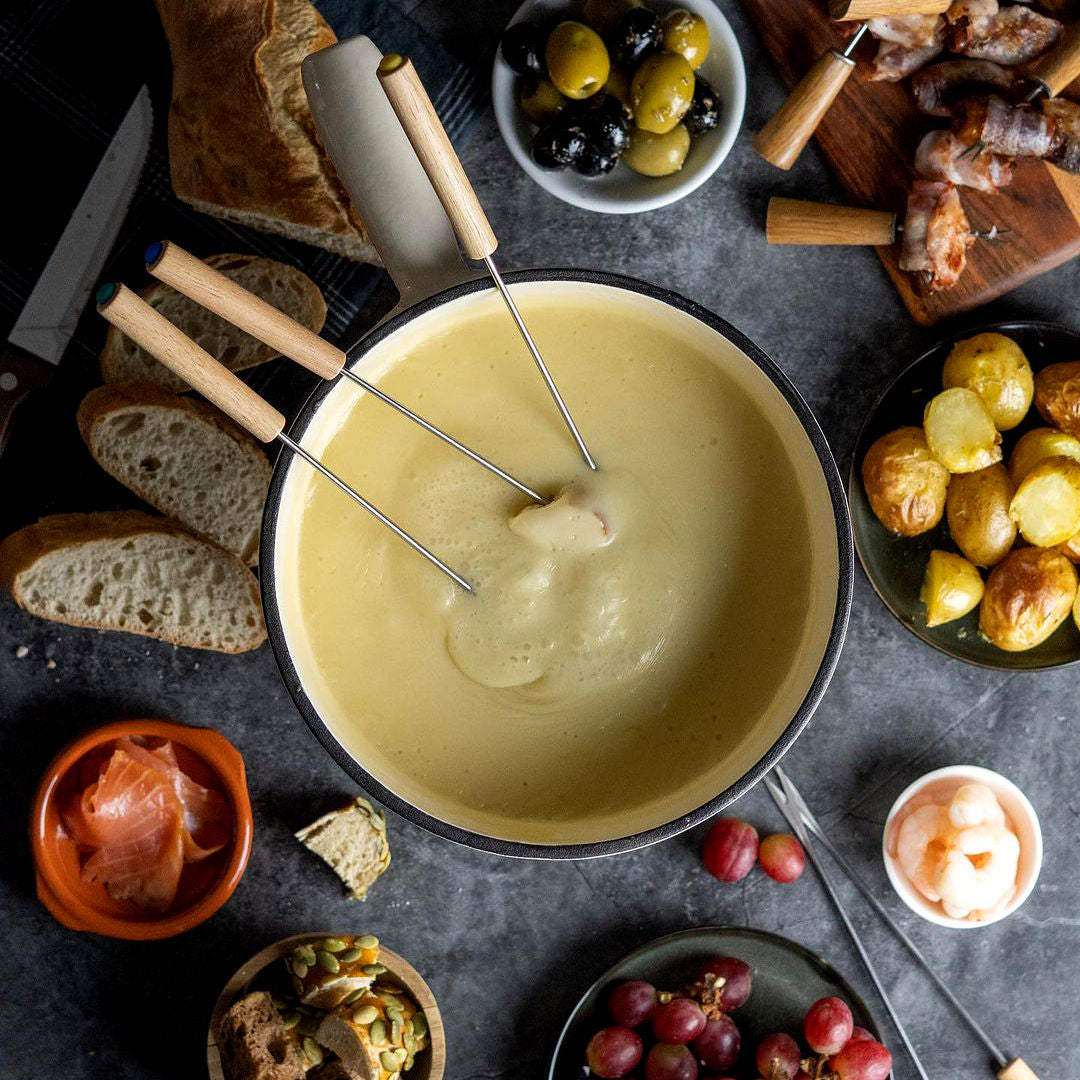 Fondue set, 9-piece, 2 liters, cast iron, for 6 people