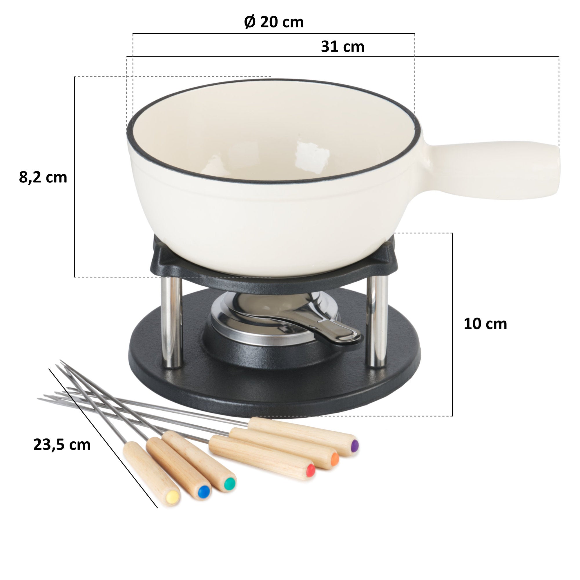 Fondue set, 9-piece, 2 liters, cast iron, for 6 people