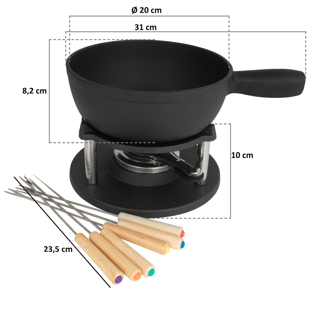 Fondue set, 9-piece, 2 liters, cast iron, for 6 people