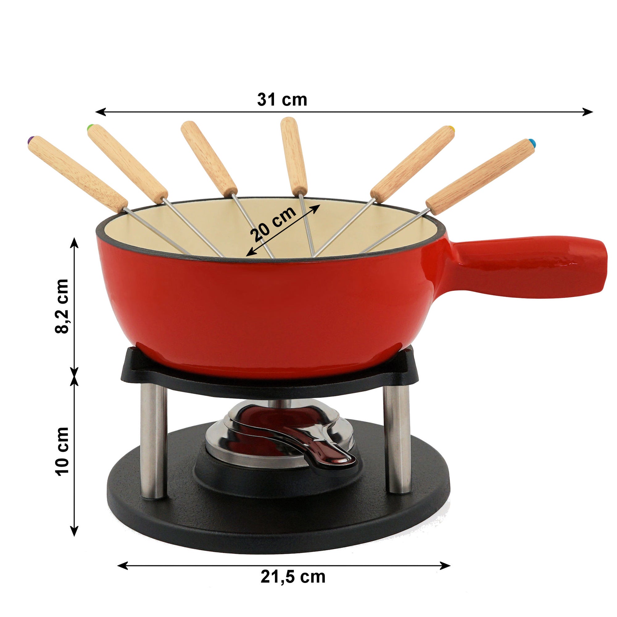 Fondue set, 9-piece, 2 liters, cast iron, for 6 people