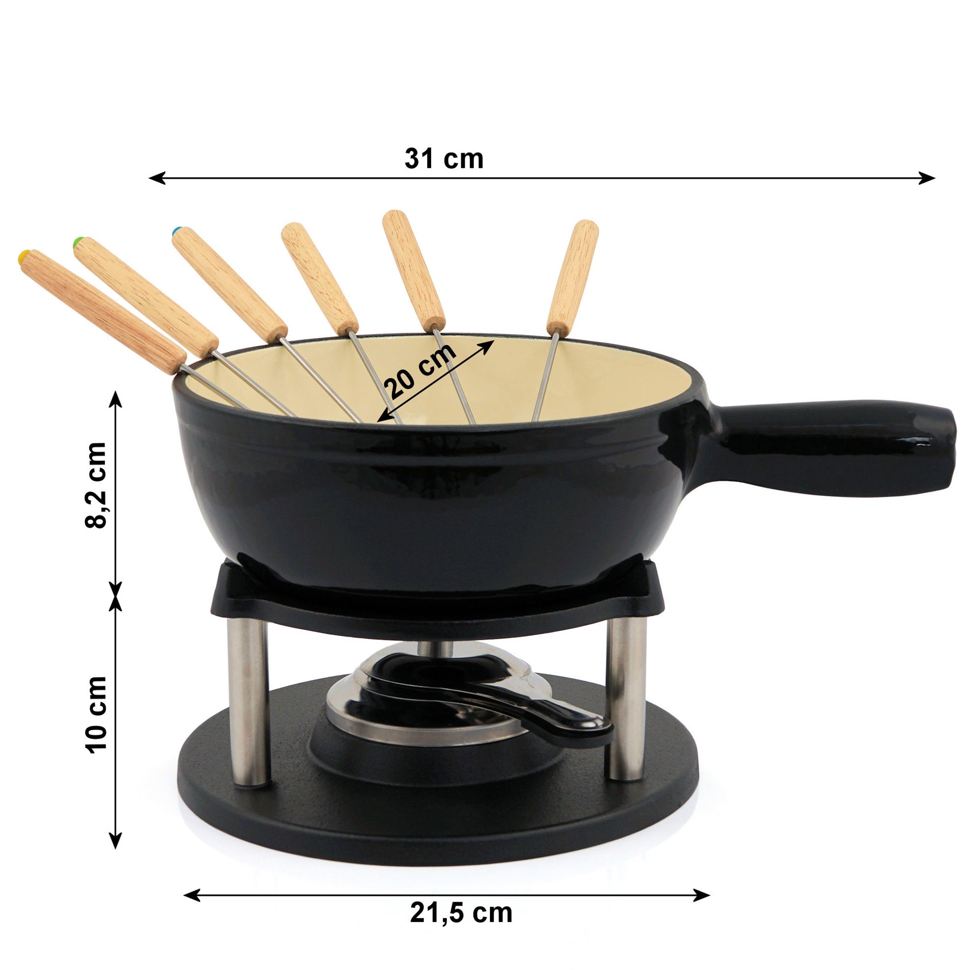 Fondue set, 9-piece, 2 liters, cast iron, for 6 people