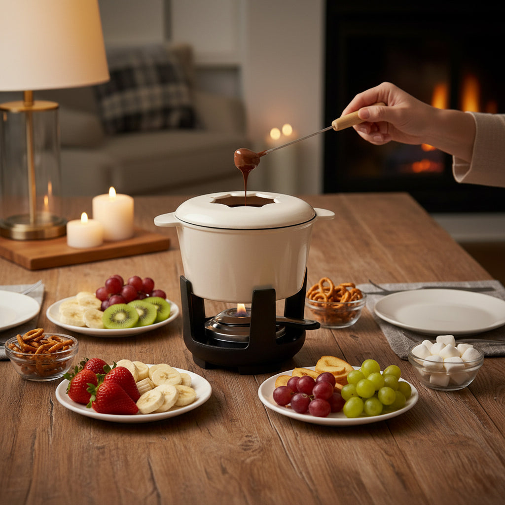 Fondue set, 13 pieces, 1 liter, cast iron, for 6 people