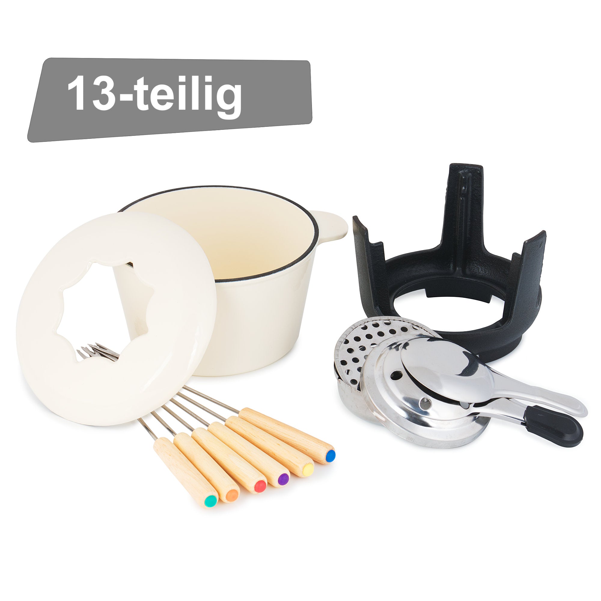 Fondue set, 13 pieces, 1 liter, cast iron, for 6 people